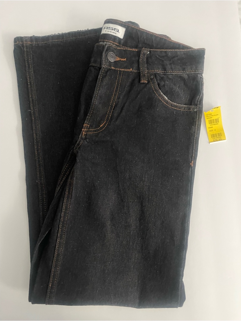 NWT RSQ Girls Size 16 Low Rise Wide Leg Black Jeans Y2K